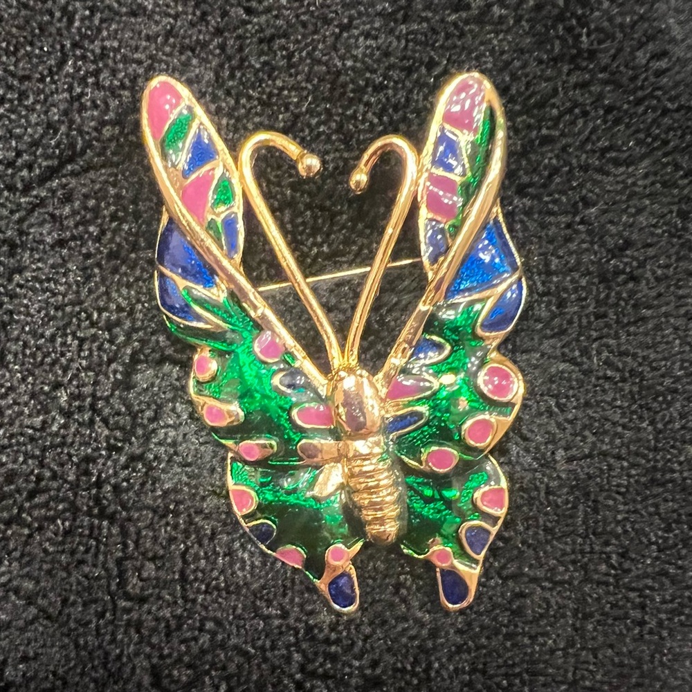 Green Enamel Butterfly Brooch